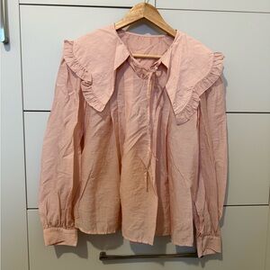 Women's Pink Ruffle Collar Blouse